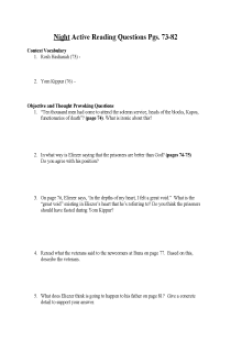 the book cover of "Night" Study Questions Pgs. 73-82