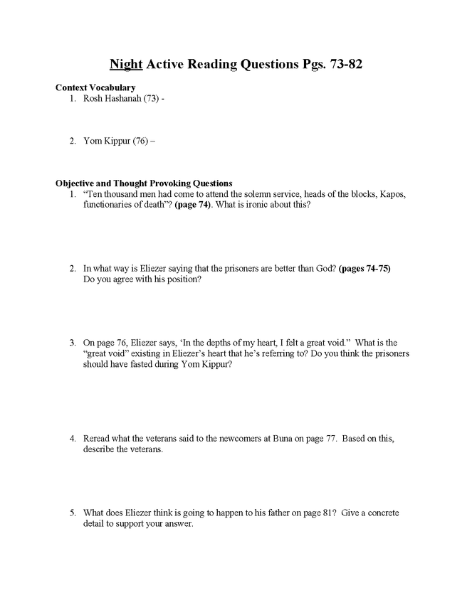 "night" study questions pgs. 73-82 preview image 1