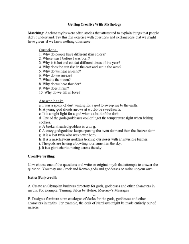 middle school creative mythology preview image 1
