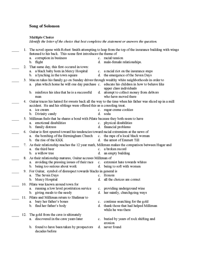 test - toni morrison's song of solomon preview image 1