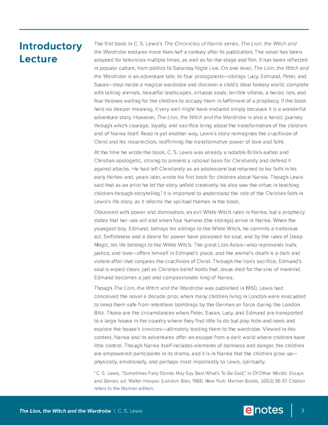 the lion, the witch and the wardrobe enotes lesson plan preview image 3