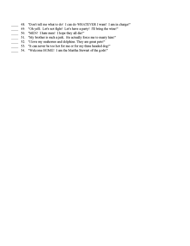 gods, goddesses, demigods, and heroic mortals test preview image 3