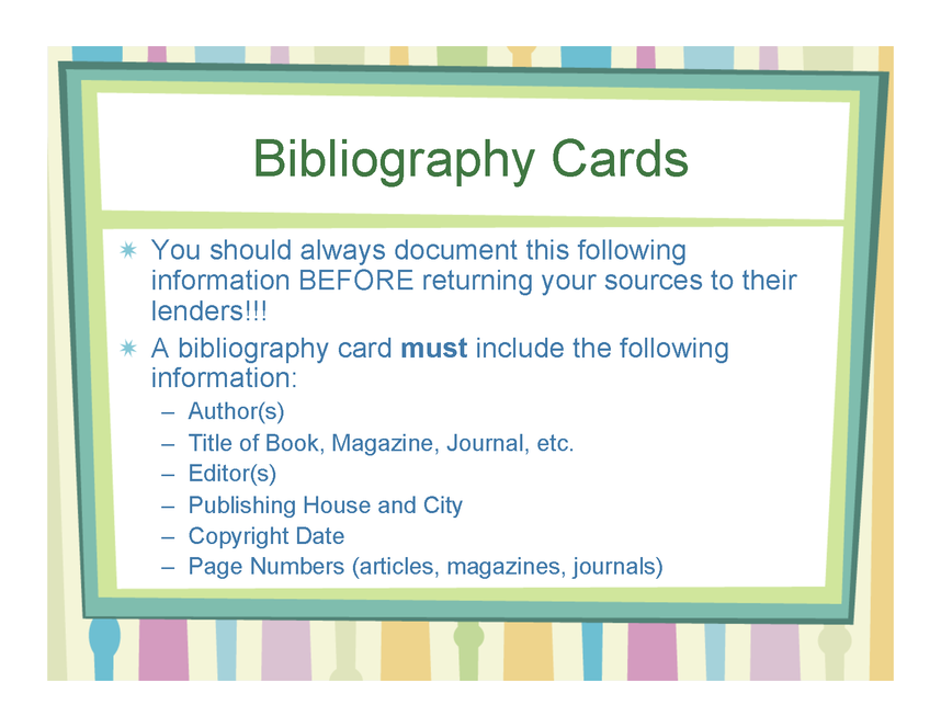 research bibliography cards
