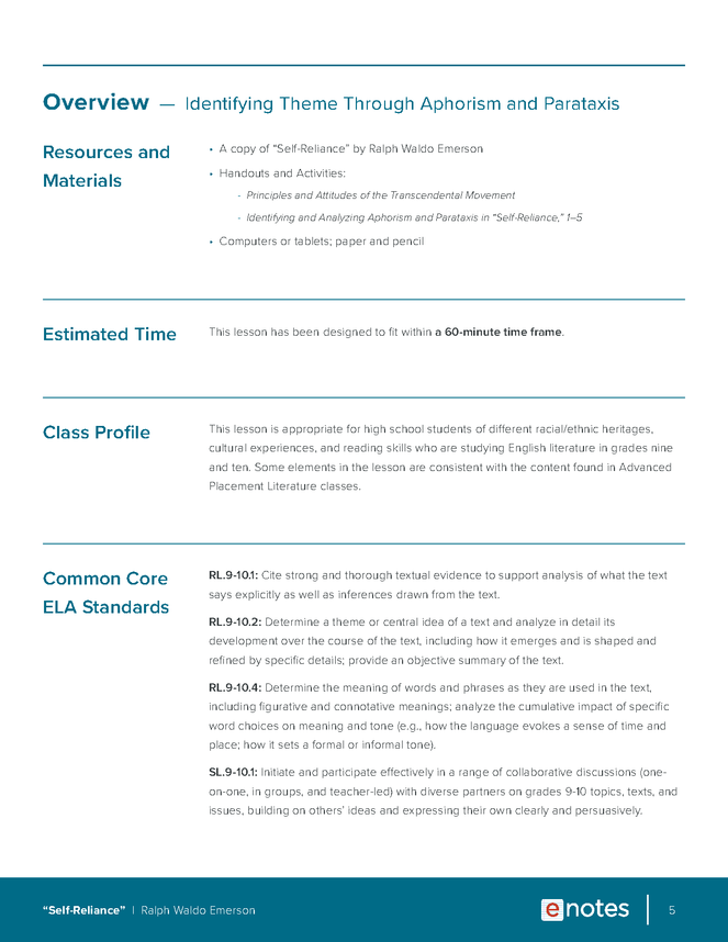 SelfReliance Rhetorical Devices Lesson Plan