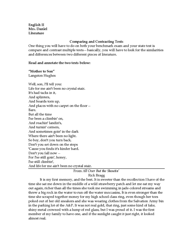 Mother to Son - This document contains the poem... - Activities | eNotes