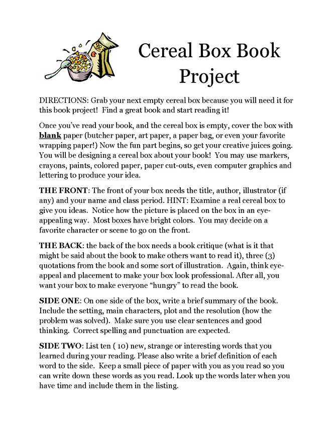 Cereal Box Book Report - Enotes.com