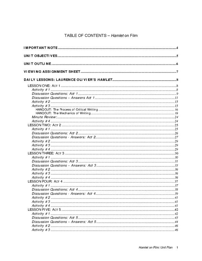 Hamlet On Film Lesson Plan Enotes