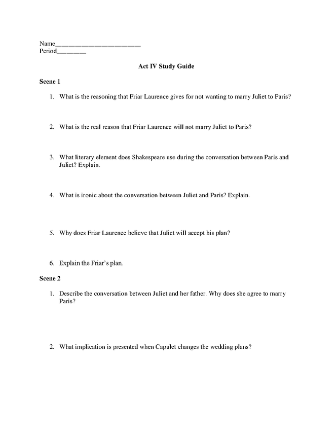 romeo and juliet act iv study guide preview image 1
