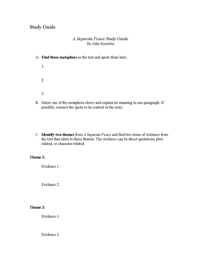 a separate peace - study guide preview image 1