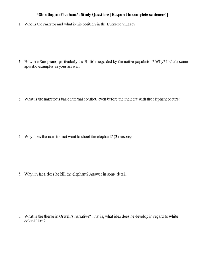 shooting an elephant; study questions preview image 1