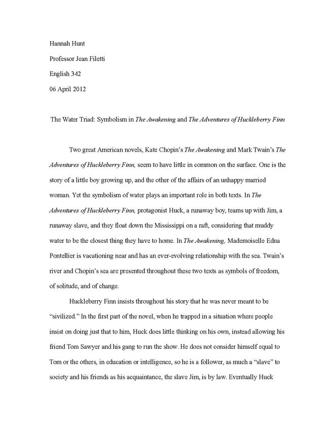 critical essay on "the awakening" and "huckleberry finn" preview image 1