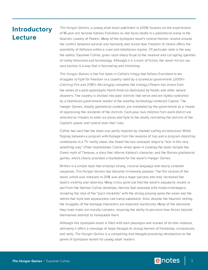 the hunger games enotes lesson plan preview image 3