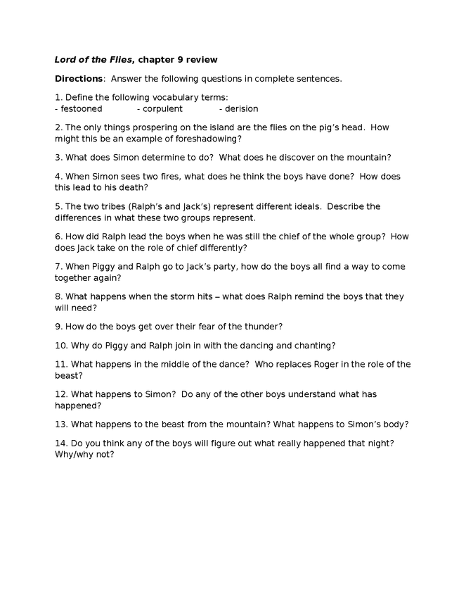 lord of the flies, chapter 9 review preview image 1