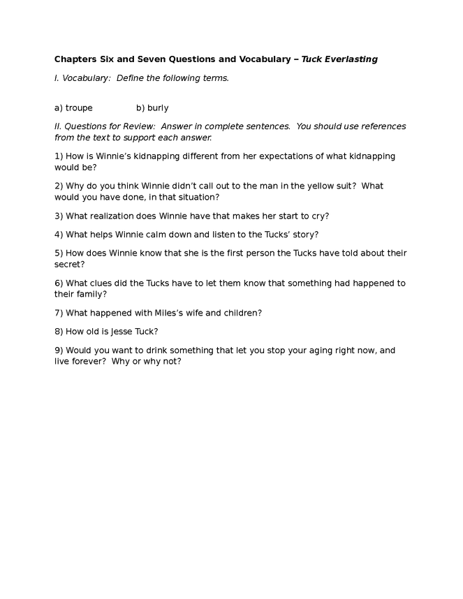 tuck everlasting review - ch. 6 & 7 preview image 1
