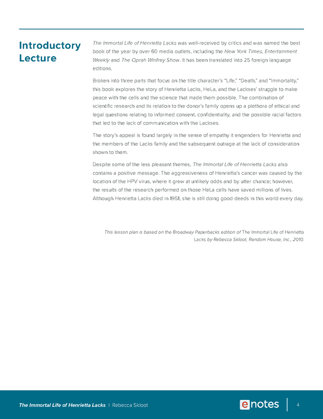 the immortal life of henrietta lacks ethical issues essay