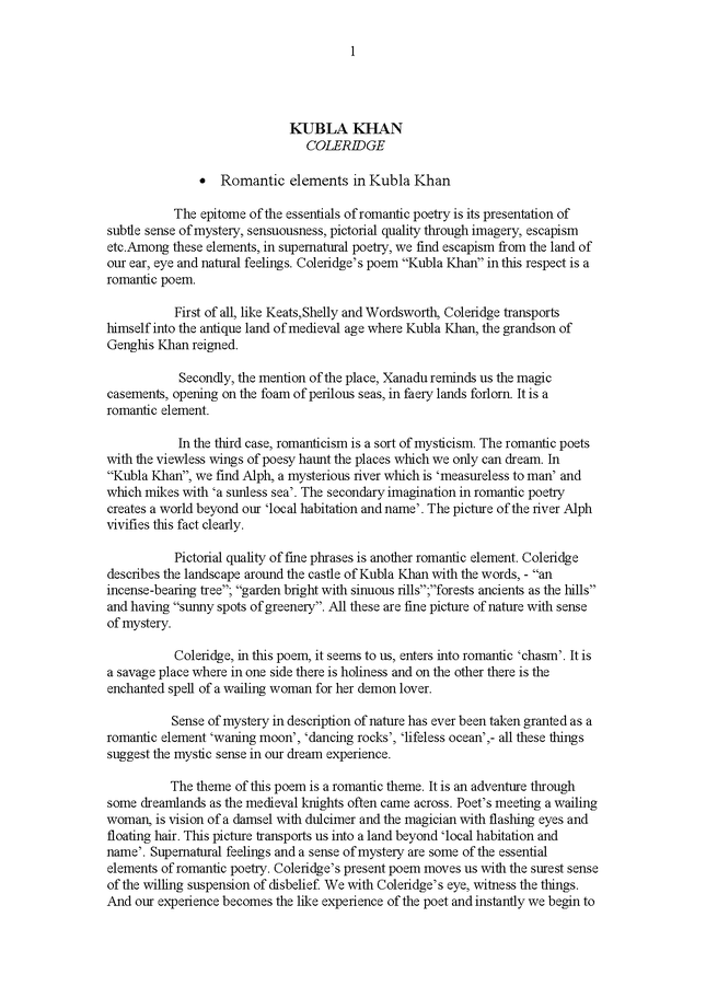 romantic elements in kubla khan preview image 1