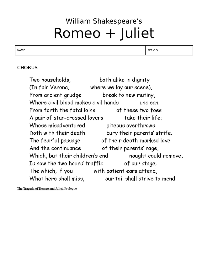 romeo & juliet study guide preview image 1