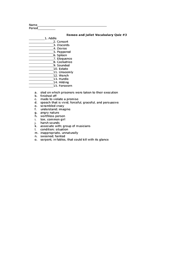 romeo and juliet act iii vocabulary quiz preview image 1