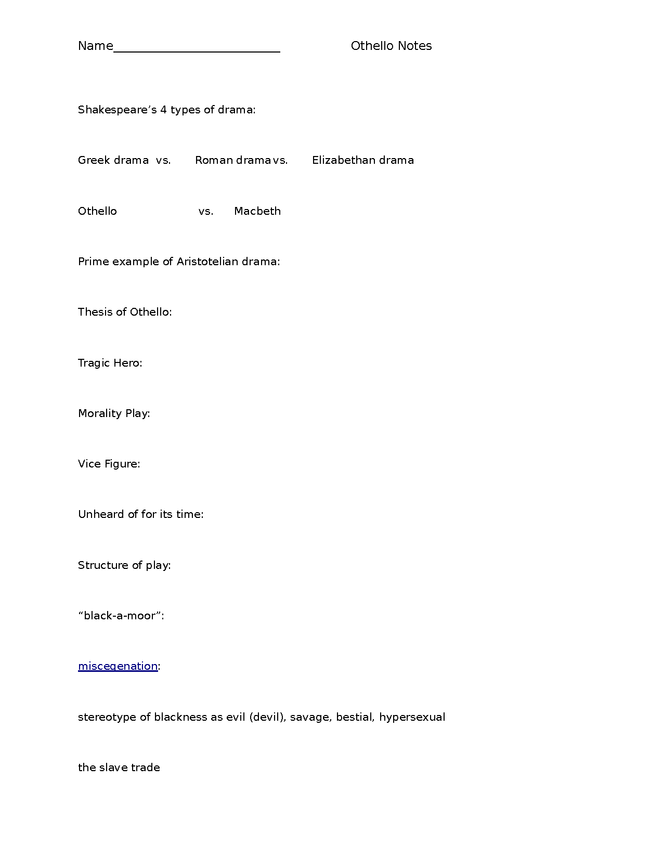 othello lecture notes study guide (blank for students) preview image 3
