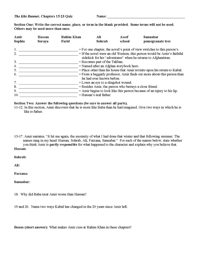 the kite runner, chapters 15-23 quiz preview image 1