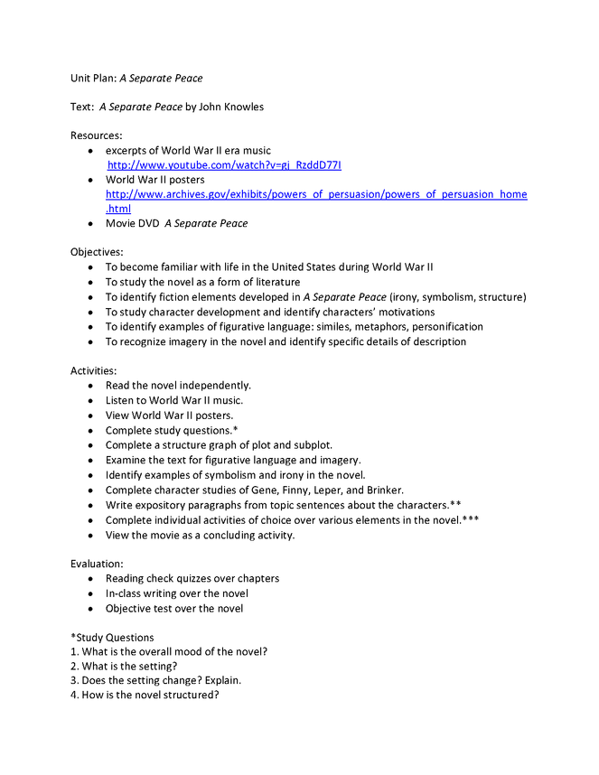 unit plan: a separate peace preview image 1