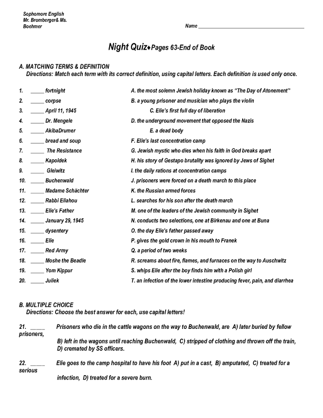night quiz/answer key p. 63-end preview image 1