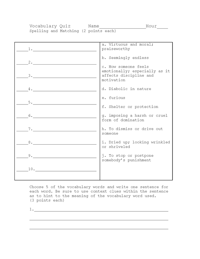 night vocab and spelling quiz (part 2) preview image 1