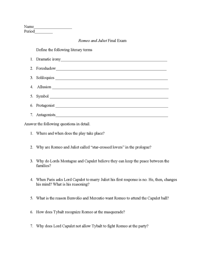 romeo and juliet exam preview image 1