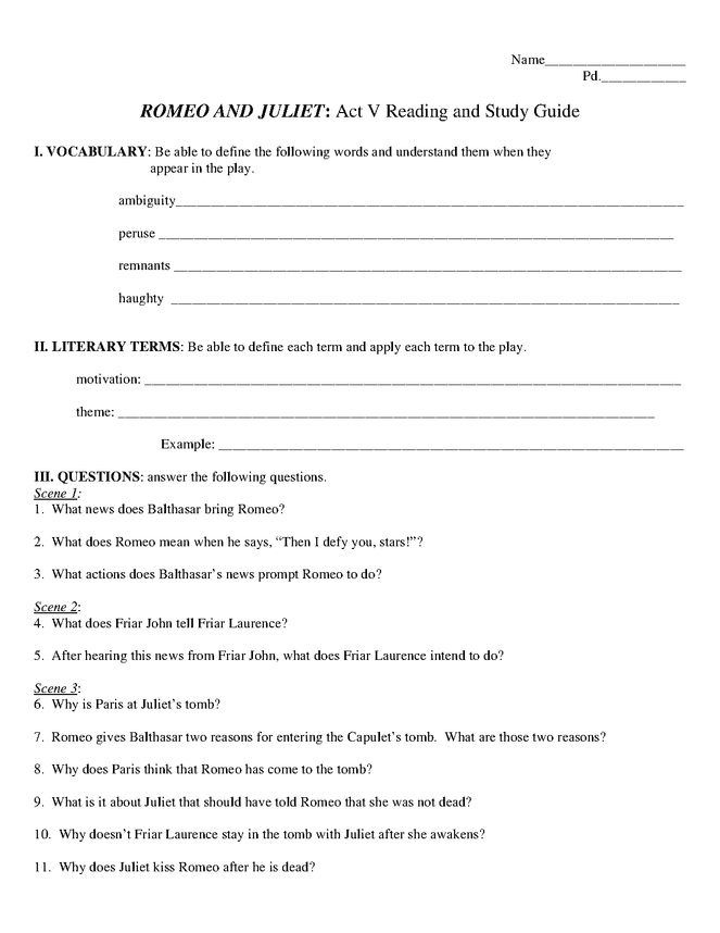 romeo and juliet act v study guide preview image 1