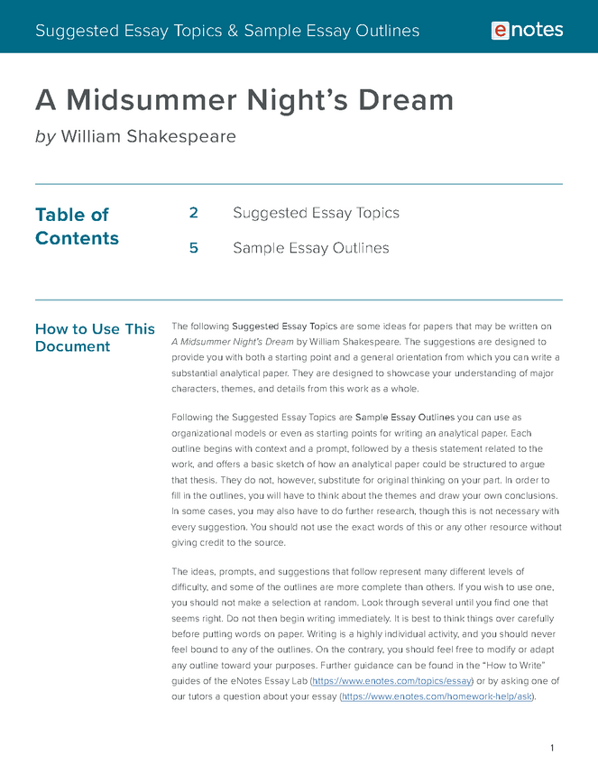essay topics for midsummer night's dream