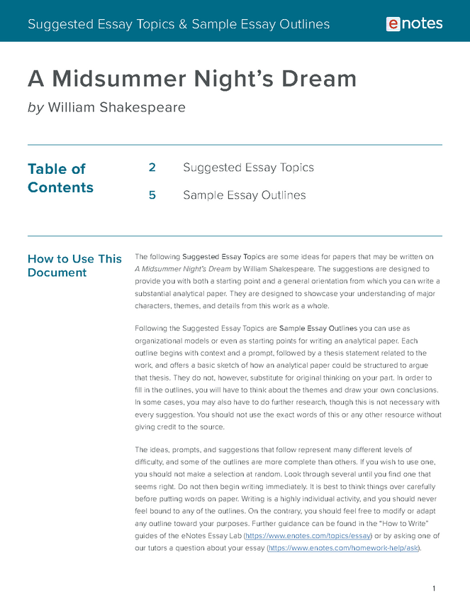 essay questions for a midsummer night's dream