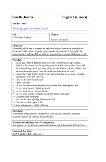 the book cover of Romeo and Juliet Lesson Plan 1 (9th Grade Day 65)