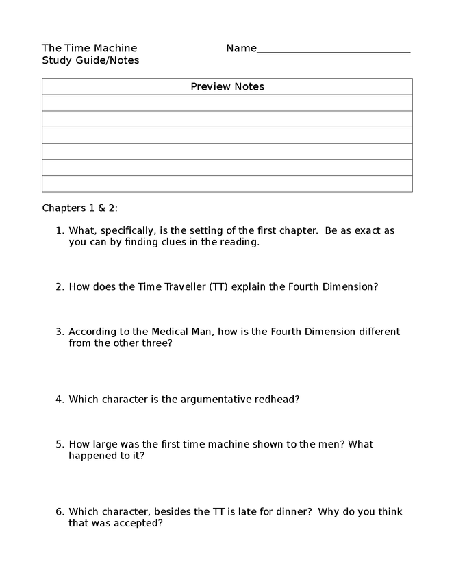 time machine study guide/review sheets preview image 1
